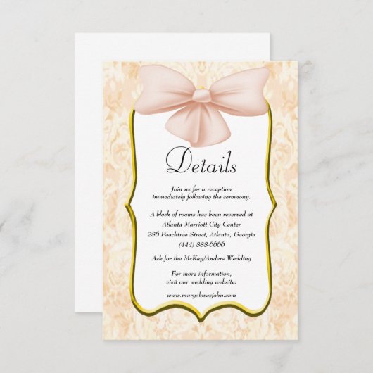 Gegevens over het elegante roze huwelijk informatiekaartje (Voorkant / Achterkant)