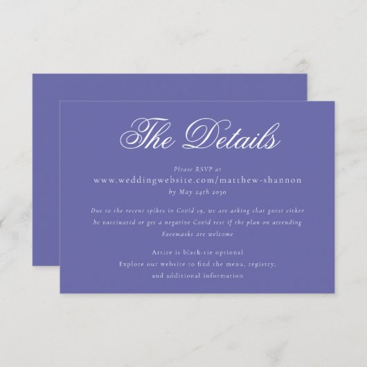 Gegevens over het elegante script Periwinkle Blue Informatiekaartje (Voorkant / Achterkant)