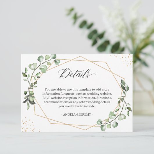 Gegevens over het Eucalyptus Greenery Geometric We Informatiekaartje (Staand voorkant)