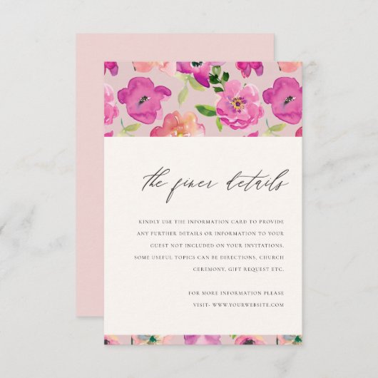 Gegevens over het felle Waterverf van Floral Wedde Informatiekaartje (Voorkant / Achterkant)