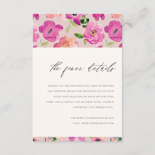 Gegevens over het felle Waterverf van Floral Wedde Informatiekaartje (Voorkant)