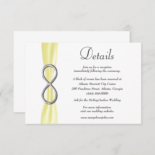 Gegevens over het gele lintje Silver Infinity Wedd Informatiekaartje (Voorkant / Achterkant)