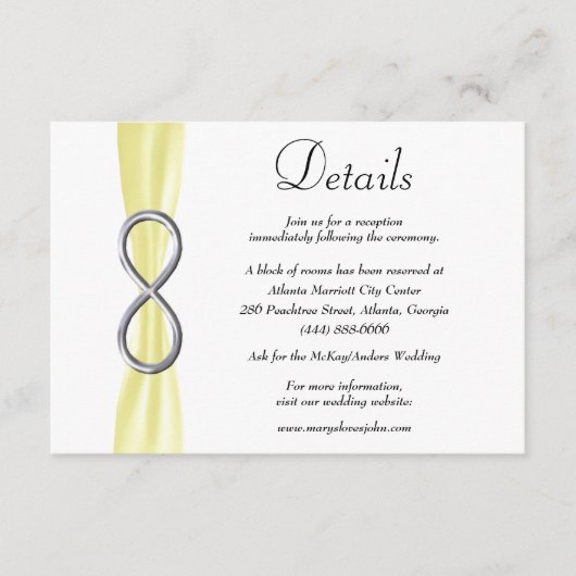 Gegevens over het gele lintje Silver Infinity Wedd Informatiekaartje (Voorkant)