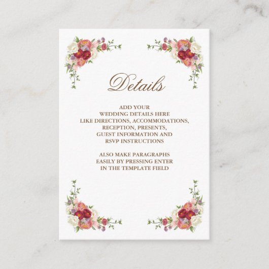 Gegevens over het  grenspost Floral Bouquet Informatiekaartje (Voorkant)