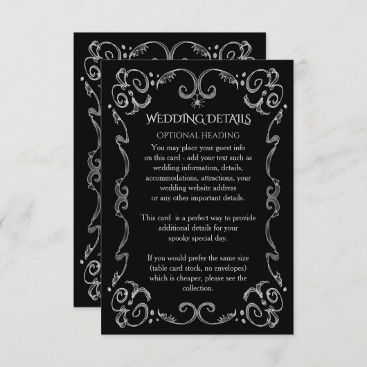 Gegevens over het halloween Spider Gothic Scroll W Informatiekaartje (Voorkant / Achterkant)