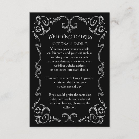 Gegevens over het halloween Spider Gothic Scroll W Informatiekaartje (Voorkant)
