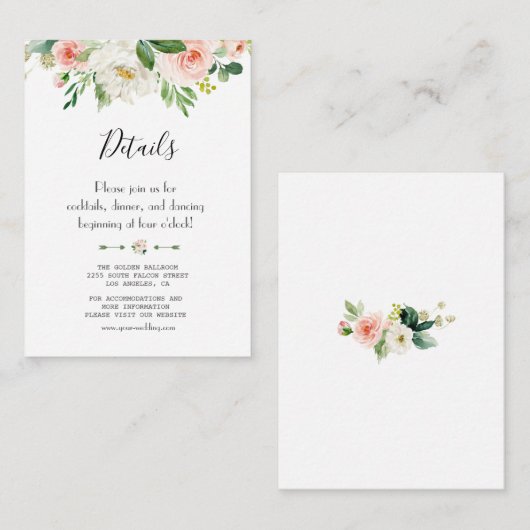 Gegevens over het handschrift Elegant Blush Floral Informatiekaartje (Voorkant / Achterkant)