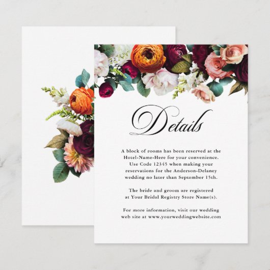 Gegevens over het Herfst Floral Wedding Informatiekaartje (Voorkant / Achterkant)