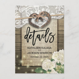 Gegevens over het hoefijzer-hart-land-bruiloft informatiekaartje