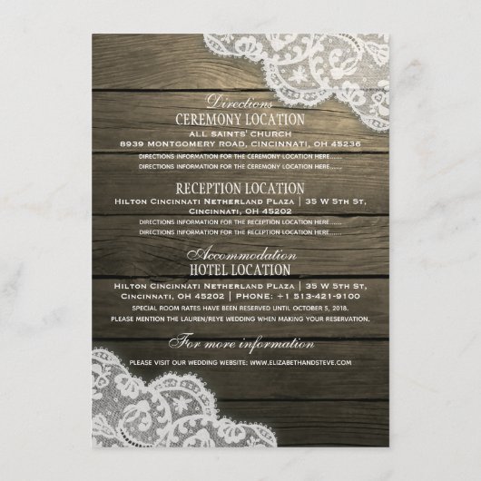 Gegevens over het hoefijzer-hart-land-bruiloft informatiekaartje (Achterkant)