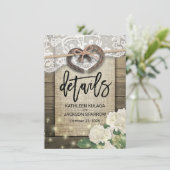 Gegevens over het hoefijzer-hart-land-bruiloft informatiekaartje (Staand voorkant)