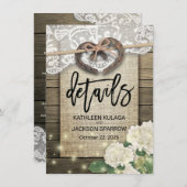 Gegevens over het hoefijzer-hart-land-bruiloft informatiekaartje (Voorkant / Achterkant)