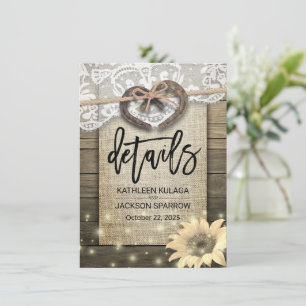 Gegevens over het hoefijzer-hart-land-bruiloft informatiekaartje