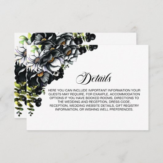 Gegevens over het huwelijk met elegant Black Flora Informatiekaartje (Voorkant / Achterkant)