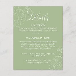 Gegevens over het huwelijk met Elegant Sage Green Informatiekaartje