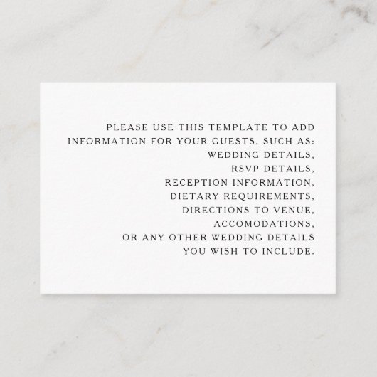 Gegevens over het huwelijk met elegante Floral Informatiekaartje (Achterkant)