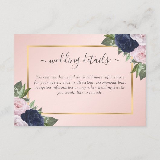 Gegevens over het huwelijk met legant Navy Blue Bl Informatiekaartje (Voorkant)