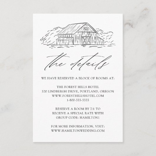 Gegevens over het huwelijk met legant Rustic Barn Informatiekaartje (Voorkant)