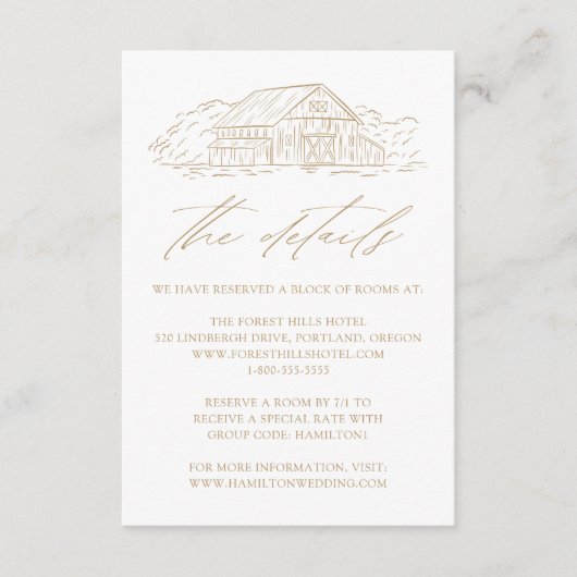 Gegevens over het legant Gold Rustic Barn Wedding Informatiekaartje (Voorkant)