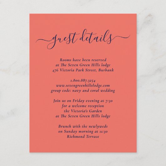 Gegevens over het legant modern marineslauw en kor informatiekaartje (Voorkant)