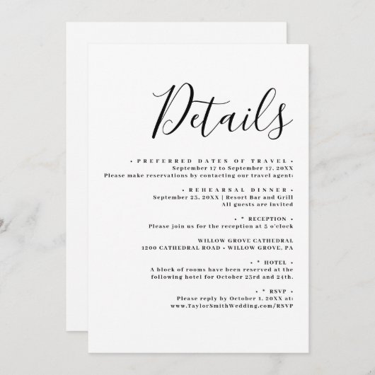 Gegevens over het legant Wedding Modern script Kaart (Voorkant / Achterkant)