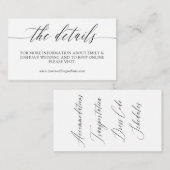 Gegevens over het legante minimalistische weddensc informatiekaartje (Voorkant / Achterkant)