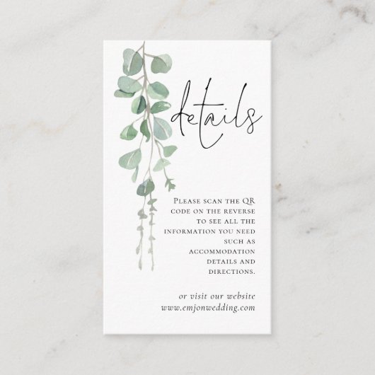 Gegevens over het minieme Eucalyptusscript QR-code Informatiekaartje (Voorkant)