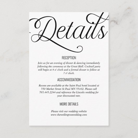 Gegevens over het minimale zwarte en witte huwelij informatiekaartje (Voorkant)