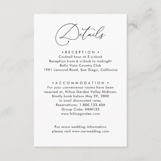 Gegevens over het minimale zwarte en witte huwelij informatiekaartje (Voorkant)