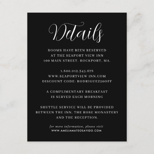 Gegevens over het minimale zwarte witbruiloft informatiekaartje (Voorkant)