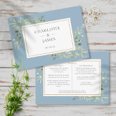 Gegevens over het mosterdblauwe groene huwelijk informatiekaartje