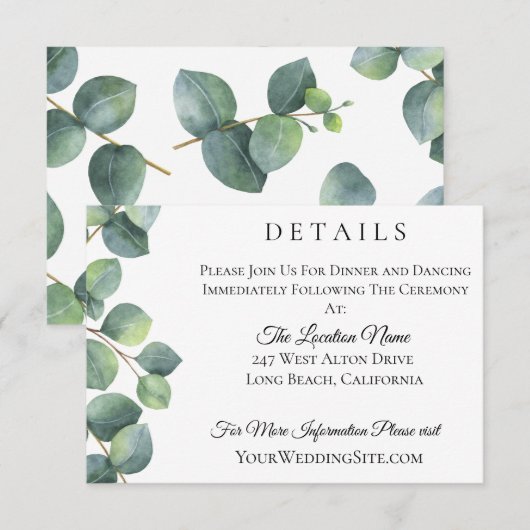 Gegevens over het olievlek rond de eucalyptus informatiekaartje (Voorkant / Achterkant)