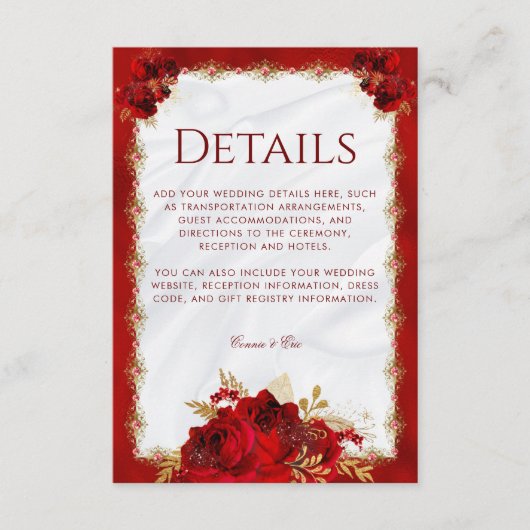 Gegevens over het rode en goudbruin-huwelijk informatiekaartje (Voorkant)