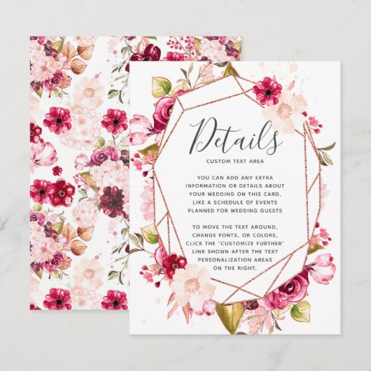 Gegevens over het roze bruingeburgerde Geometric T Kaart (Voorkant / Achterkant)