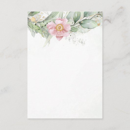 Gegevens over het roze Floral Eucalyptus Greenery  Informatiekaartje (Achterkant)