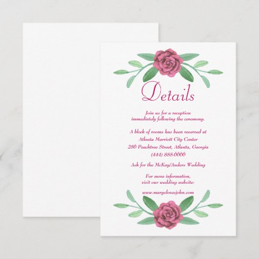 Gegevens over het roze Floral Greenery Foliage Wed Informatiekaartje (Voorkant / Achterkant)