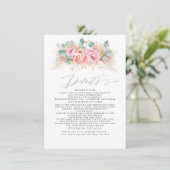 Gegevens over het roze Floral Pampas Grass Wedding Informatiekaartje (Staand voorkant)