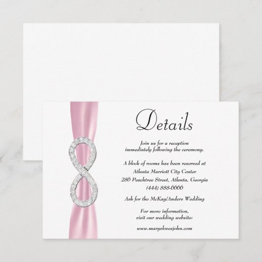 Gegevens over het roze ribbon Diamond Infinity Wed Informatiekaartje (Voorkant / Achterkant)