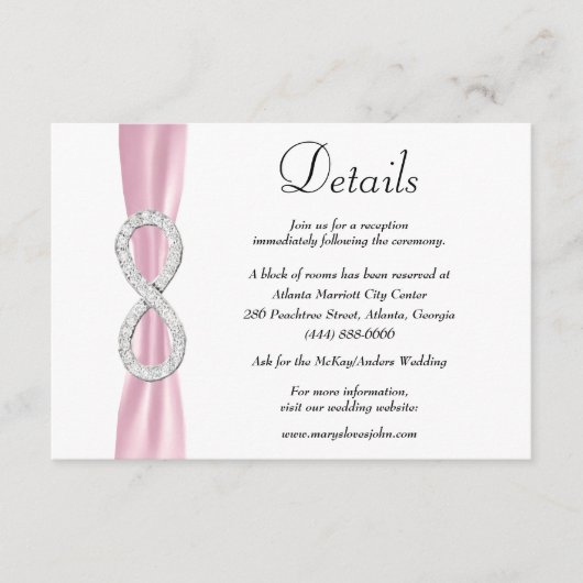 Gegevens over het roze ribbon Diamond Infinity Wed Informatiekaartje (Voorkant)