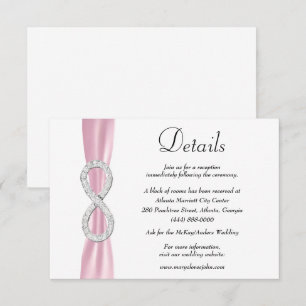 Gegevens over het roze ribbon Diamond Infinity Wed Informatiekaartje