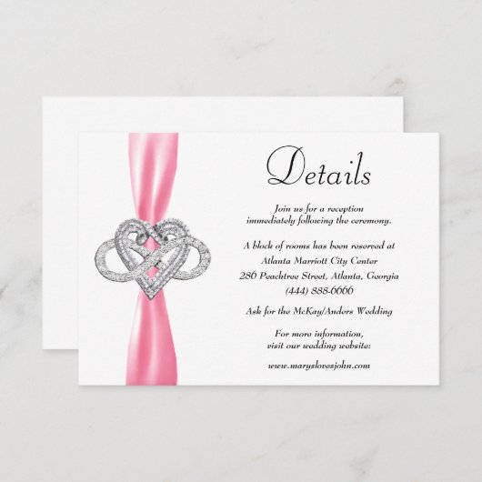 Gegevens over het roze ribbon oneindige heart brui informatiekaartje (Voorkant / Achterkant)