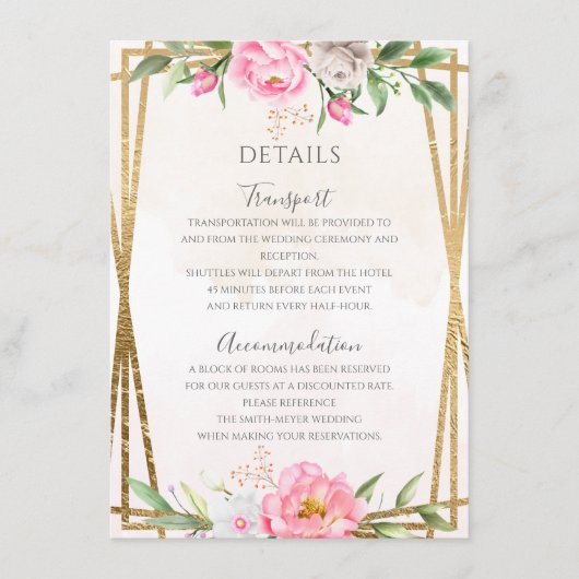 Gegevens over het roze Waterverf Floral Geometric Informatiekaartje (Voorkant)