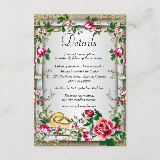 Gegevens over het Rustic Rustic Roses Wedding Informatiekaartje (Voorkant)