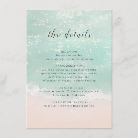 Gegevens over het strand op mousserende oceaan informatiekaartje (Voorkant)