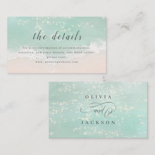 Gegevens over het strand op mousserende oceaan plaatskaartje (Voorkant / Achterkant)