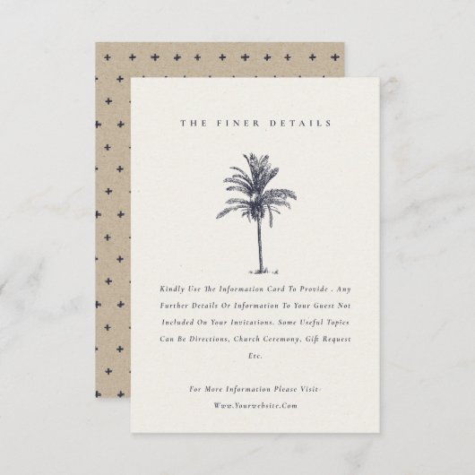 Gegevens over het tropisch palmbomenmarineschip Kr Informatiekaartje (Voorkant / Achterkant)