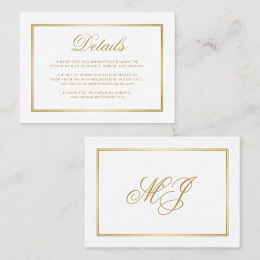 Gegevens over het witbruiloft in Elegant Gold Scri Informatiekaartje (Voorkant / Achterkant)