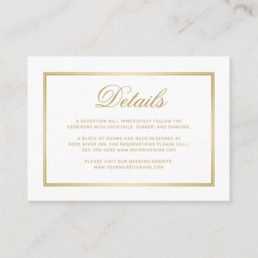 Gegevens over het witbruiloft in Elegant Gold Scri Informatiekaartje (Voorkant)