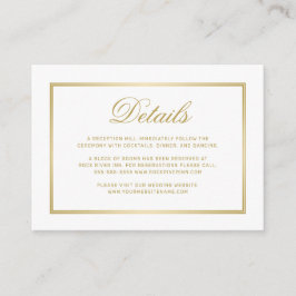 Gegevens over het witbruiloft in Elegant Gold Scri Informatiekaartje