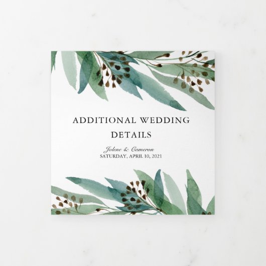 Gegevens over het witte elegant Eucalyptus bruilof Drieluik Kaart (Cover)